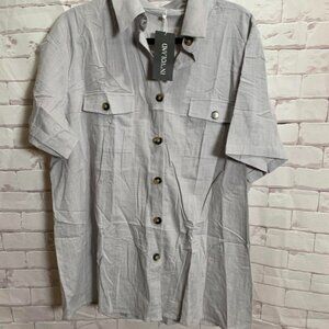NWT In'Voland 100% cotton Button up collared Top with Rolled Sleeves